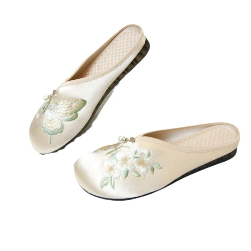 Woman Beautiful Butterfly Floral Embroidery Slippers Simple and Elegant Chinese Style Home Outdoor Casual Closed Toe Slippers image 6