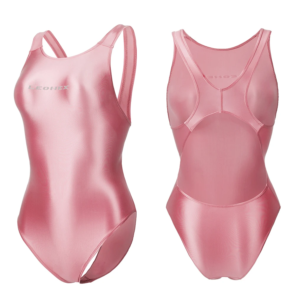 Sexy glossy smooth see through  japanese swimsuit Bathing Swimming Suit for One Piece Bodysuit Shiny High Cut Tight Swimwear