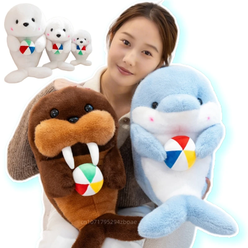 

25-45cm Kawaii Fun Marine Animal Plush Doll Pillow Soft Cuddle Ball Walelephant Dolphin Seal Plush Toy Home Decor Gift For Kids