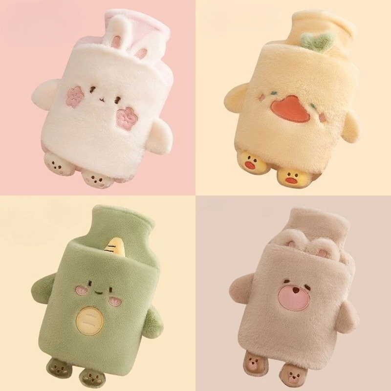 Thick Explosion‑Proof Water‑Filled Hot Water Bottle, Cute Animal Plush Cover Hot Water Bag