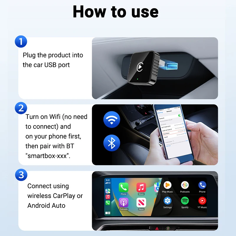 لاسلكي Carplay/أندرويد محول السيارات 5 جيجا هرتز واي فاي الذكية دونغل 2in1 لفولفو بنز أودي كيا هيونداي VW مازدا كاديلاك MG بيجو