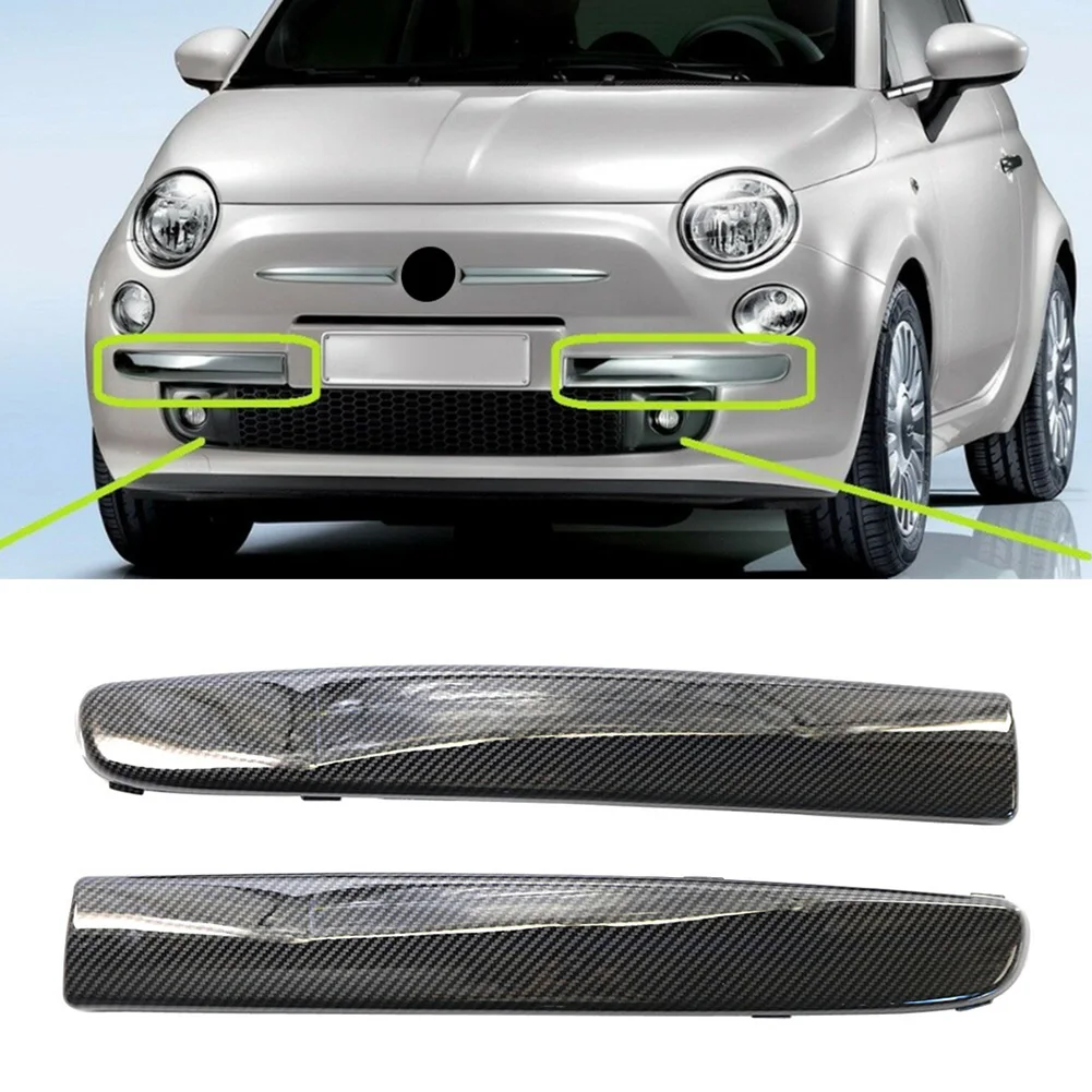 2Pcs Car Front Bumper Moulding Trim ABS Decoration For FIAT 500 2007 2008 2009 2010 2011 2012 2013 2014 2015 Carbon Fiber