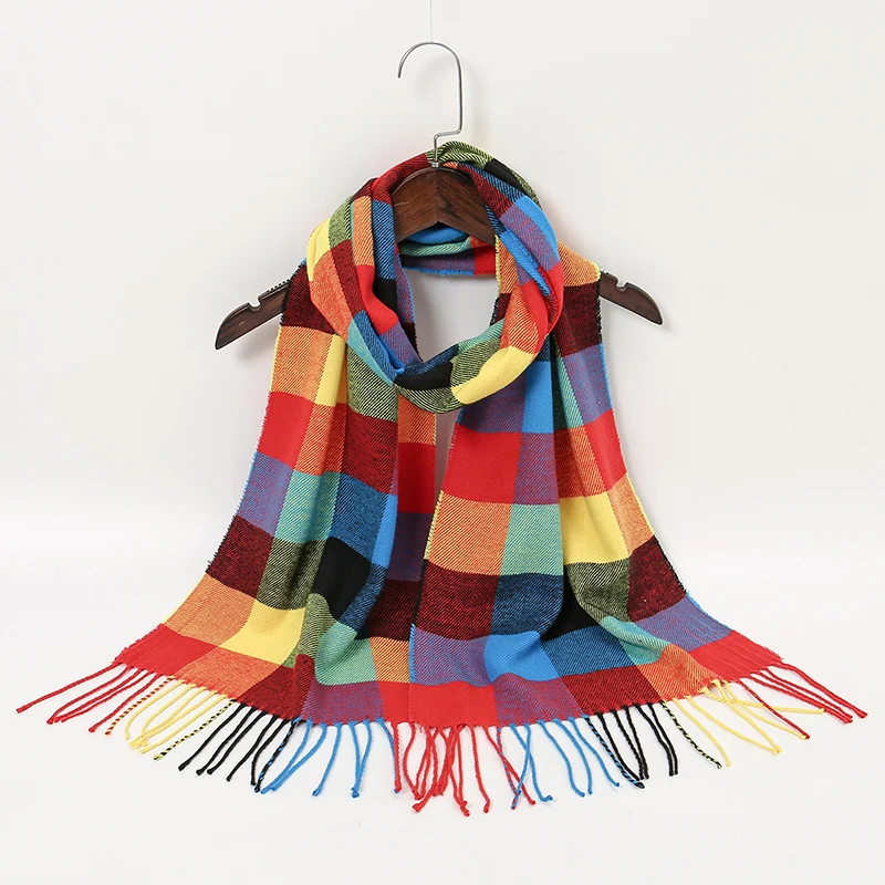 Écharpe en faux cachemire à carreaux pour femme et homme, châle à pompon, garde au chaud, mode extérieure, coupe-vent, Pashmina, vente en gros, hiver