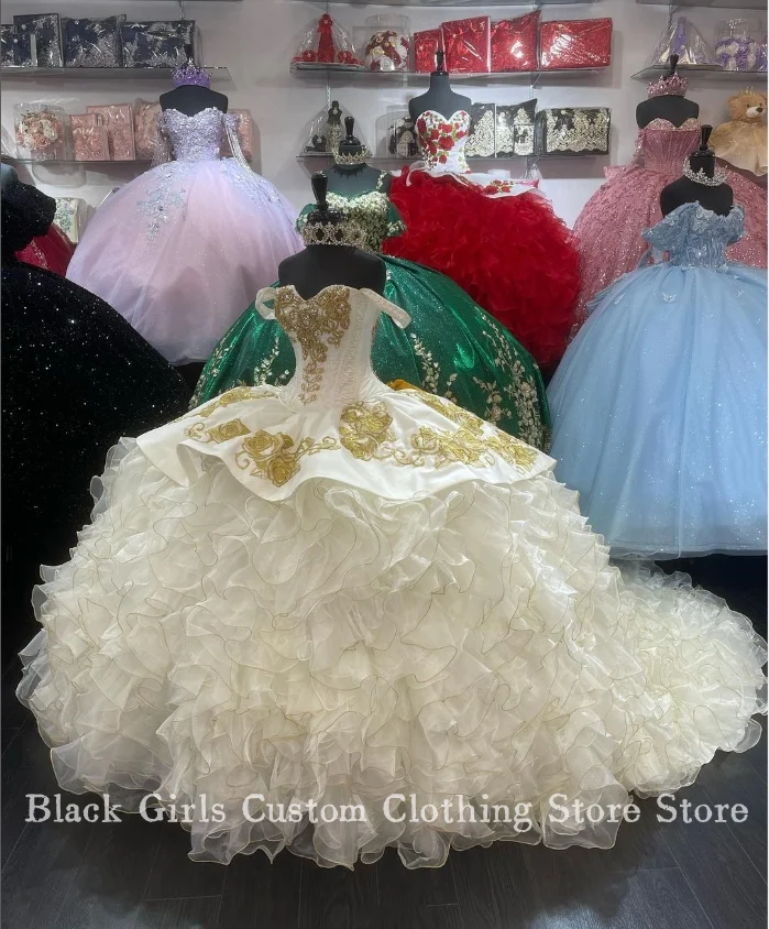 

Белое кружевное бальное платье Quinceanera, элегантный корсет с аппликацией и рюшами, мексиканская принцесса, платья de 15, quinceañera на заказ