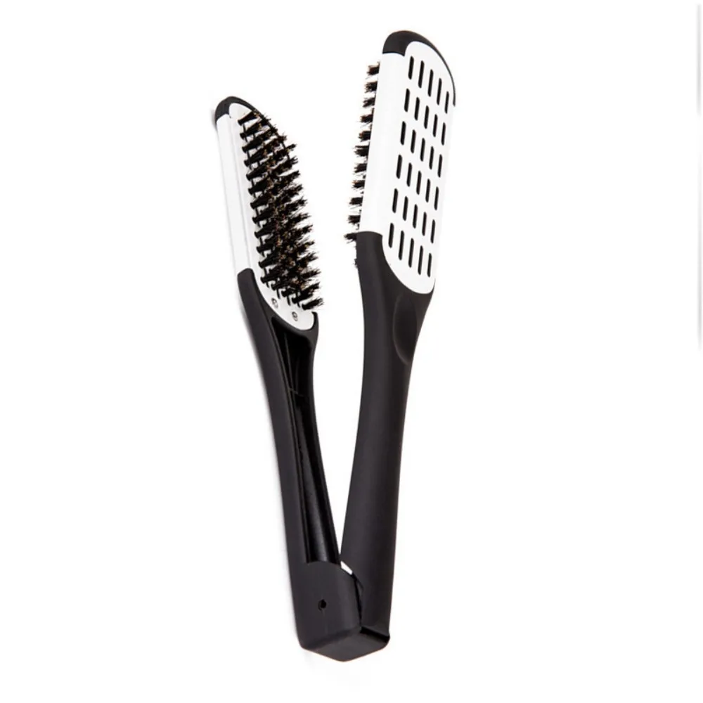

Not Hurt Pro Hairdressing Straightener Anti-slip Anti-Static Straightening Double Brushes Hairbrush Durable V Shape Comb Clamp