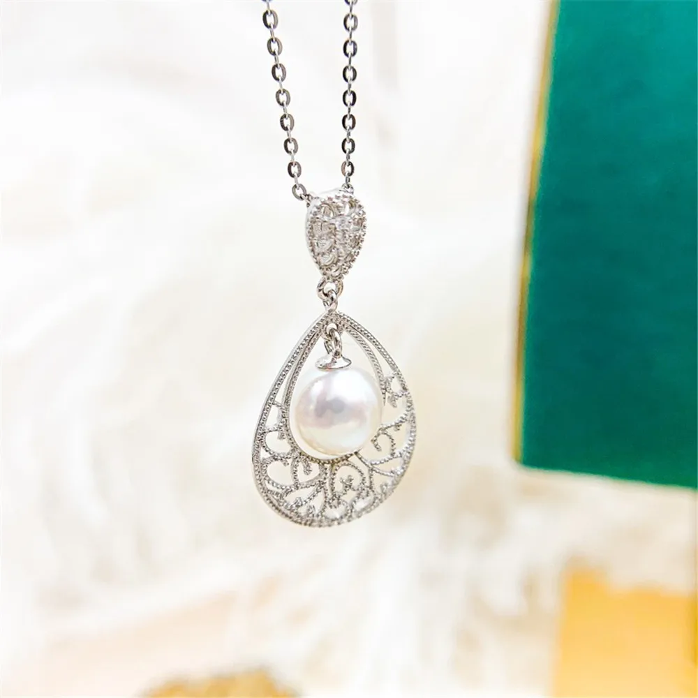 DIY Pearl Accessories S925 Sterling Silver Pendant with Empty Lace Style Silver Necklace Pendant Fit 6-8mm Round Beads D409