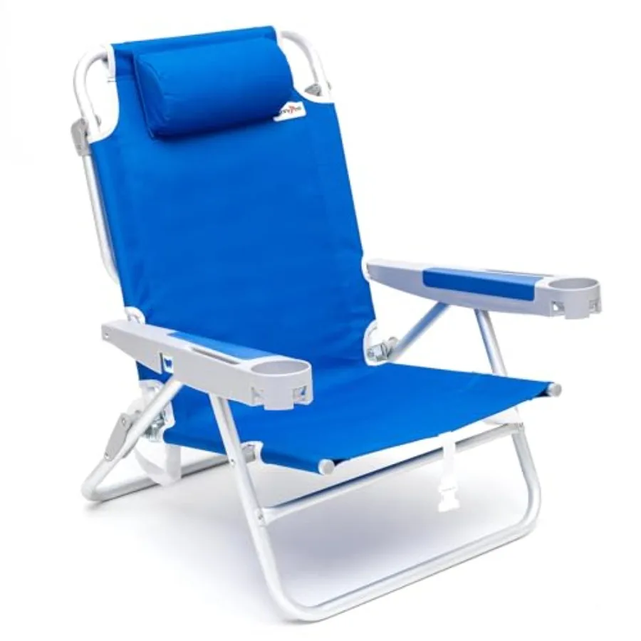 

Extra Wide 8" Low Beach Chair 5 Position Lay Flat, XL Oversized Portable Folding Camping Chairs with Cup Holder for Outdoor/Tri