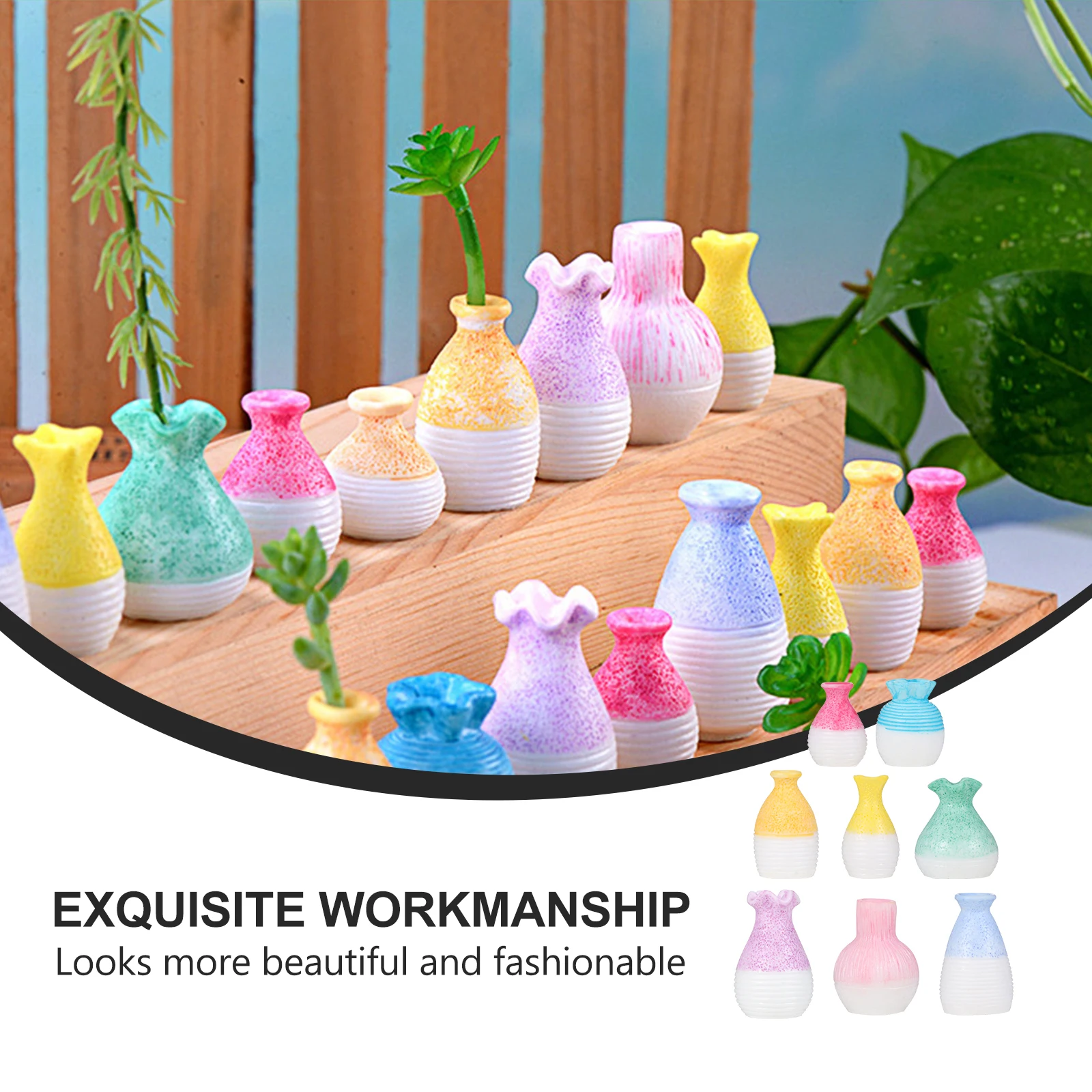 

8pcs Mini Crafts Resin Flower Vase Desktop Ornament Micro Landscape Decoration Mini Flower Pot For Home Office Hotel Decor