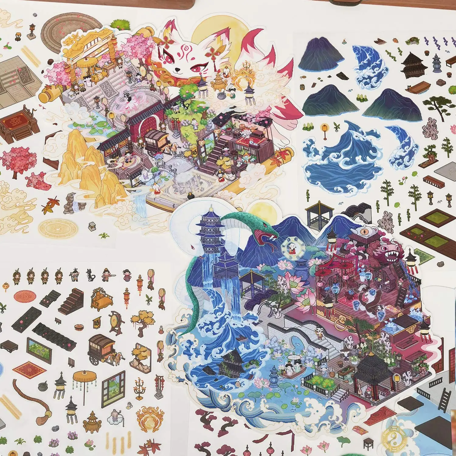 Three-Dimensional Landscaping Stickers Oriental Mythology Series Creative DIY Flat Stickers Miniature Landscaping Decompression Stickers