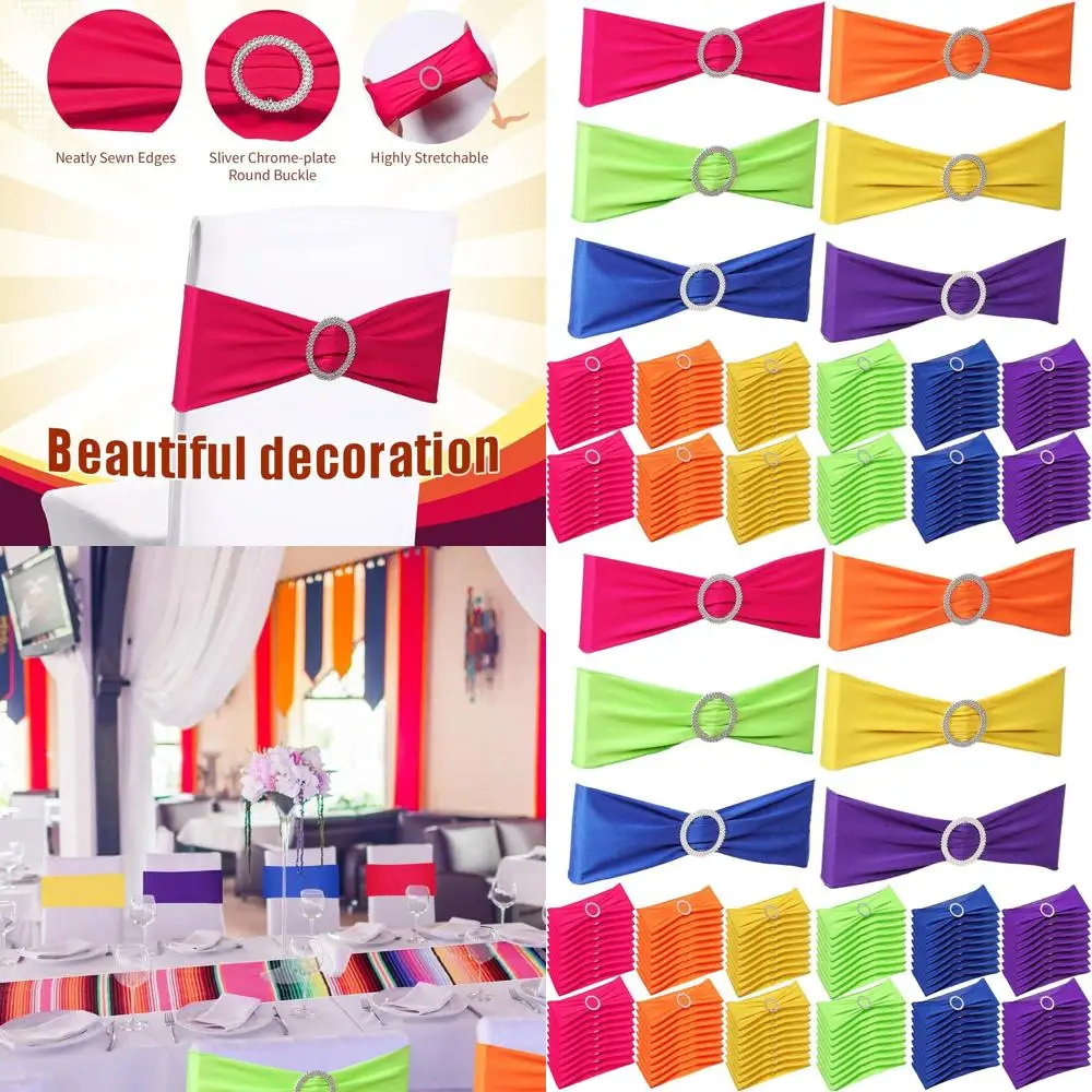

120-штуковые ленты для стульев из спандекса с пряжкой для свадеб, мероприятий и вечеринок (однотонные)