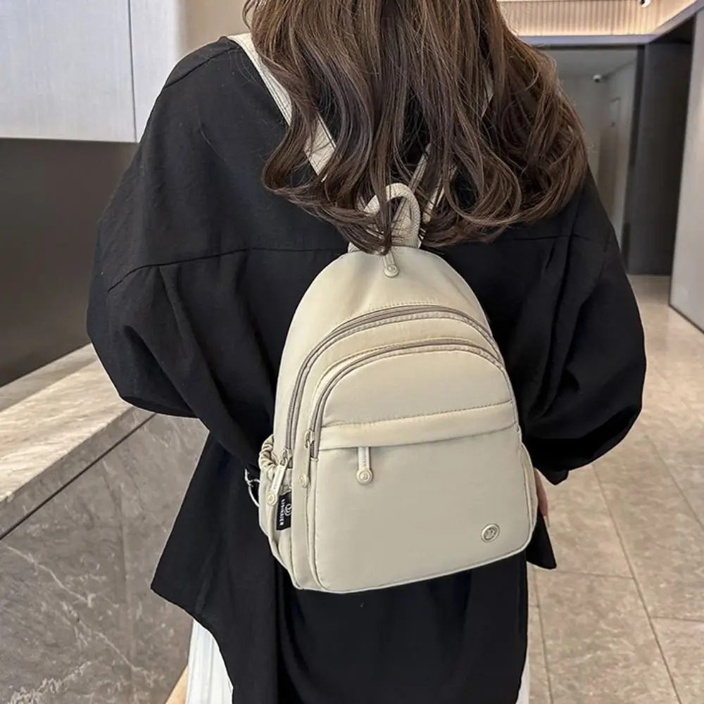 

Portable Women Nylon Backpack Waterproof Lightweight Multipockets Casual Backpack with Handle Solid Color