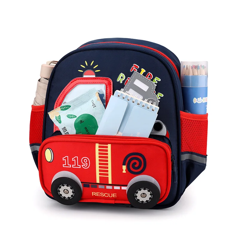 3-6 Year toddler backpack The babys shoulders preschool backpack Childrensfavorite fire truck cartoon style toddler backpack boy