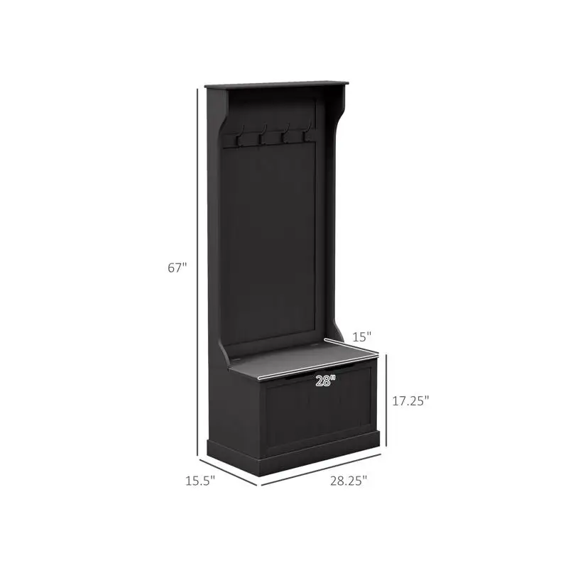 Hall Tree Storage Rack with Bench and Hooks for Entryway Organization