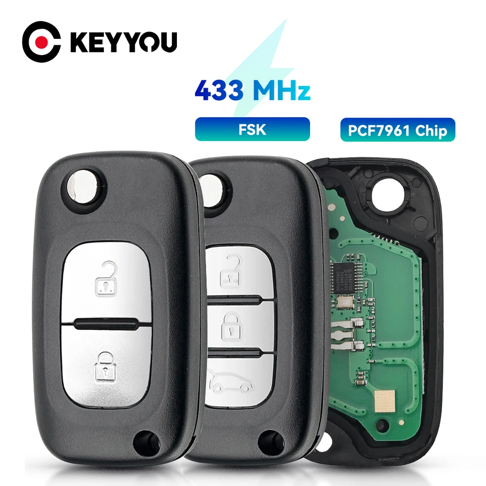 KEYYOU 2/3 Buttons Car Remote Key Suit Flip Key For Renault Scenic III Megane III Fluence 2009 - 2015 With PCF7961 Chip 433MHz