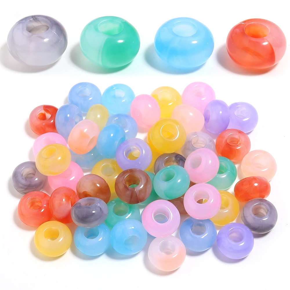 50pcs/lot Zweifarbige große Loch Acryl Perlen lose Spacer flache Runde Perlen für Schmuck machen DIY Halskette Armband Zubehör