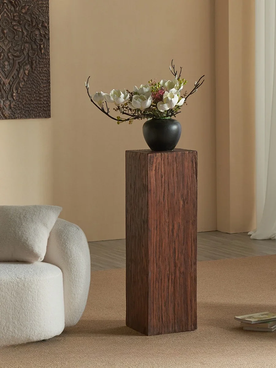Wabi Sansan wind solid wood pier nostalgic weat hered corner so fa porch shelf flower stand sculpture ta ble