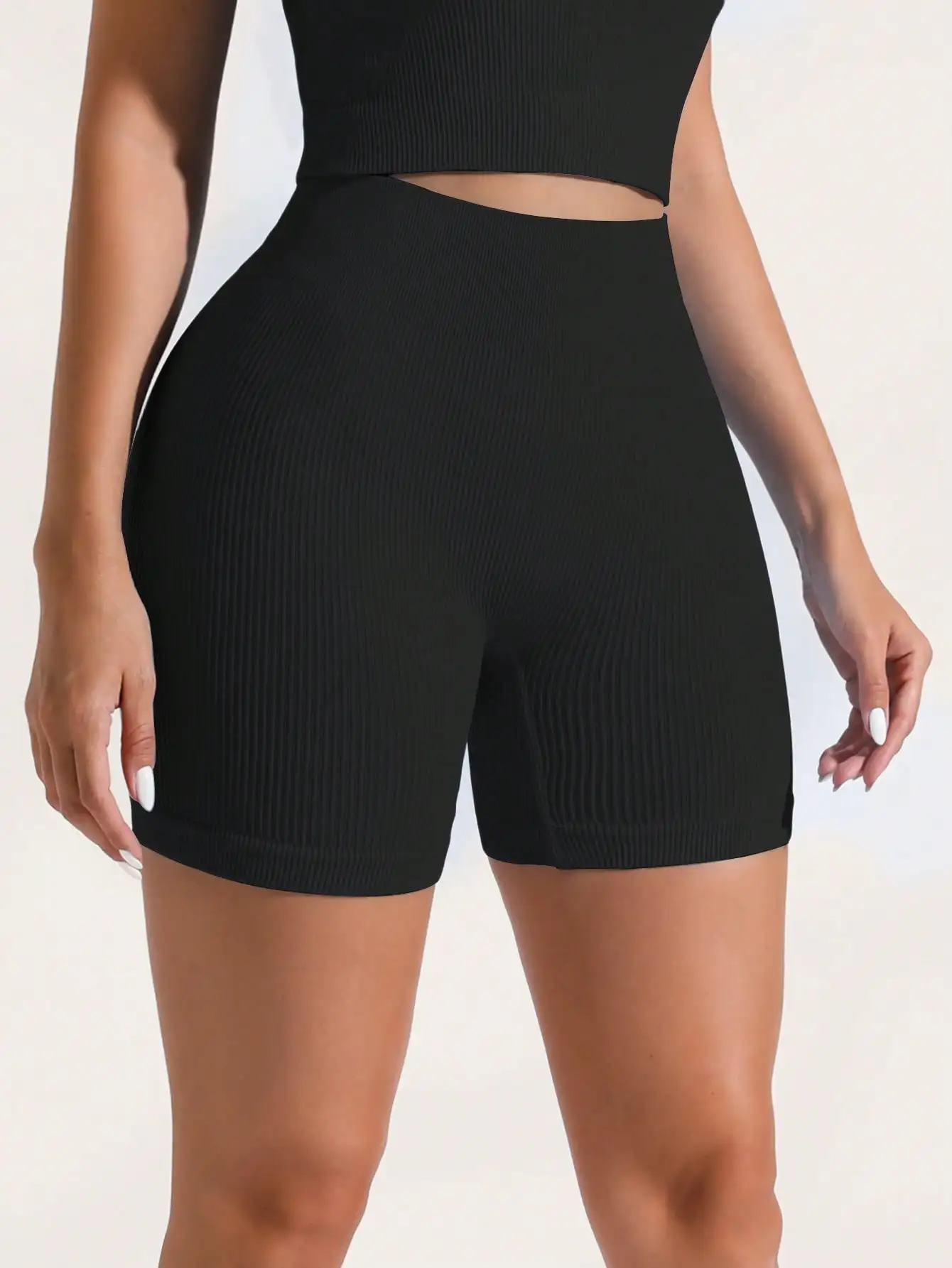 Women's Shorts, Outdoor Vacation Wear, Solid Color Versatile, High Waist Shorts For Summer, Seamless Knit, Comfortable, Suitable For Sports, Gym, Running, Tennis, Yoga, Pilates, Casual Daily Wear, Classic Ribbed, Mesh Sexy Style, INS, Y2K
