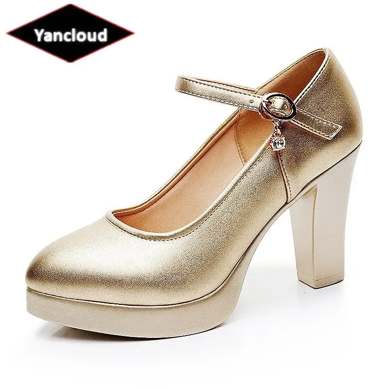 

New 2023 Small Size 32-43 Gold Silver Red White Wedding Shoes Women Block High Heels Thick Chunky Platform Pumps Office Model