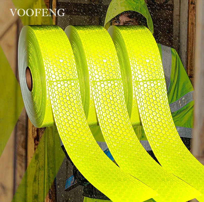 VOOFENG Fluo.Yellow 마이크로프리즘 반사 PVC 테이프, 벌집 모양 엠보싱 바느질, 옷 가방 경고 테이프, 5cm 너비 RS-6290