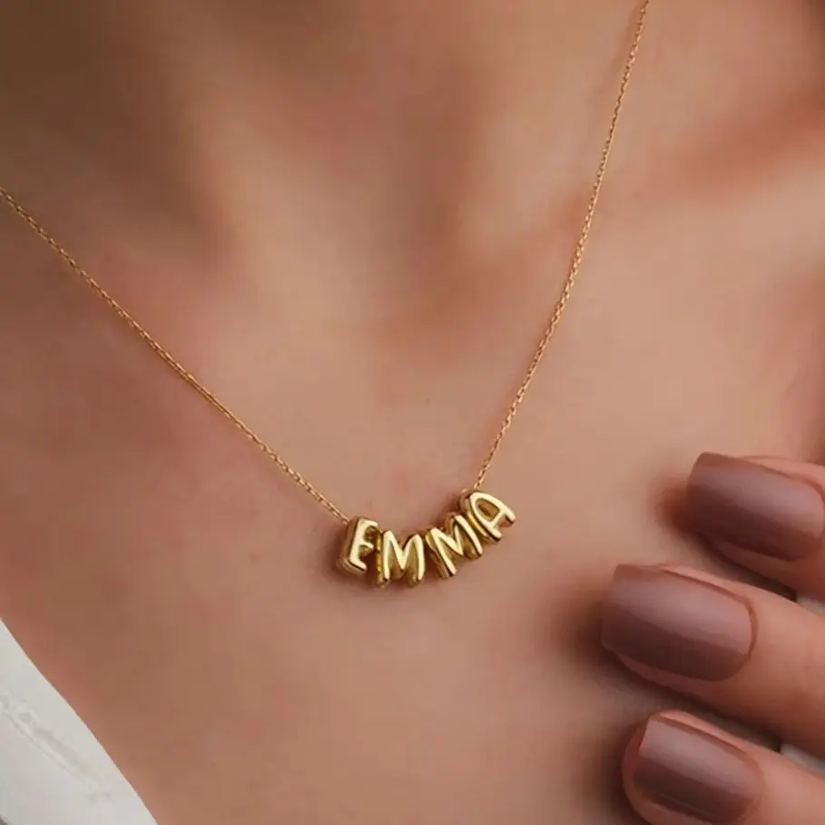 

Ожерелье из нержавеющей стали на заказ с пузырьковым именем, 3D ожерелье с подвеской в виде буквы из воздушного шара, индивидуальное имя, сделай сам, лучшее имя, ювелирное изделие, подарок