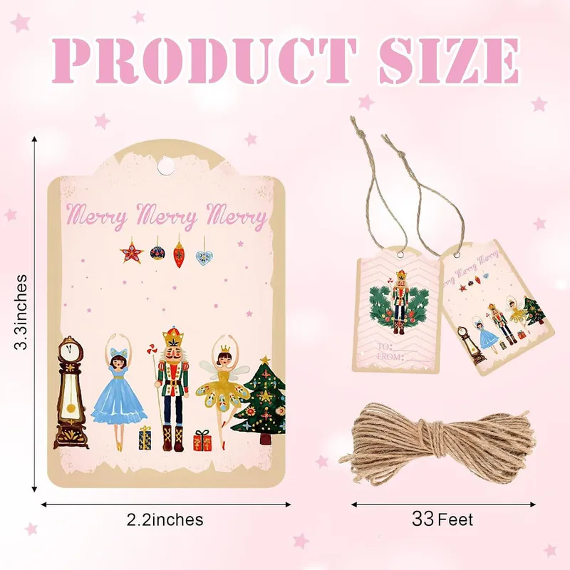 60pcs Light pink nutcracker Christmas gift tag, festive decoration, candy jar, gift box, hanging tag