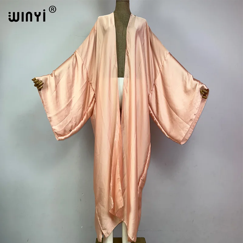 WINYI-kimono bohemio monocolor para mujer, caftán elegante, ropa de playa, traje de vacaciones, vestido cómodo