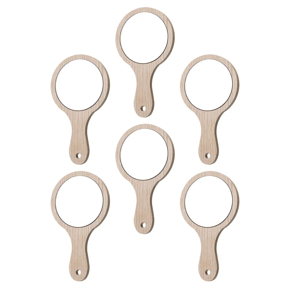 6 قطع مرآة مكياج بمقبض خشبي، مرآة محمولة باليد، أداة تجميل ذات سطح شفاف لإكسسوارات المكياج النسائية #4