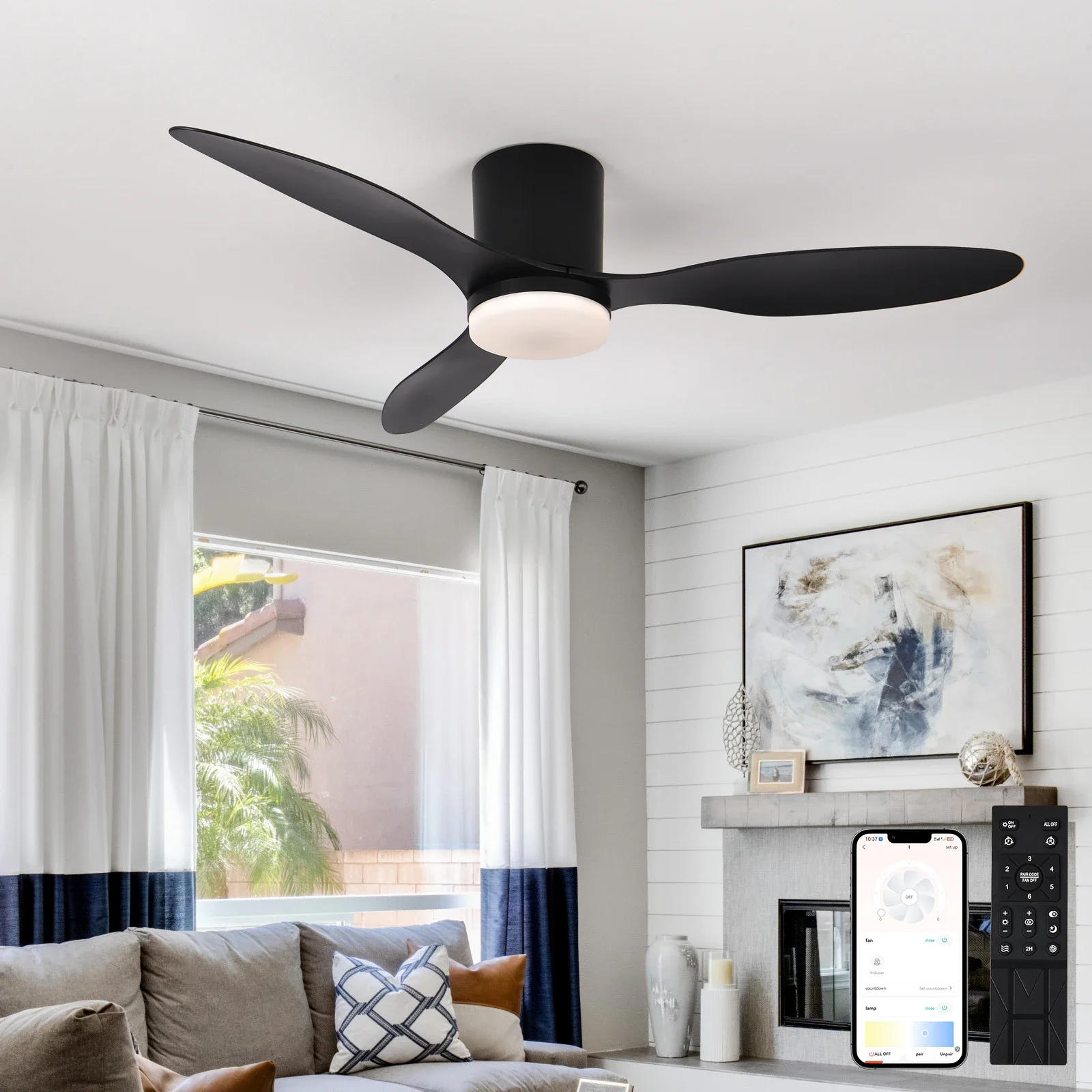 25in Ceiling mounted  Nordic restaurant study with fan pendant light new variable frequency high wind silent electric fan light