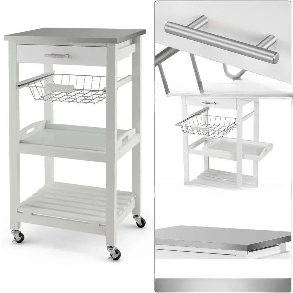 

# l Storage Rack Trolley, Kitchen Island Trolley with Stainless Steel Tabletop Utility Storage Trolley, Rolling Kitchen Trolley