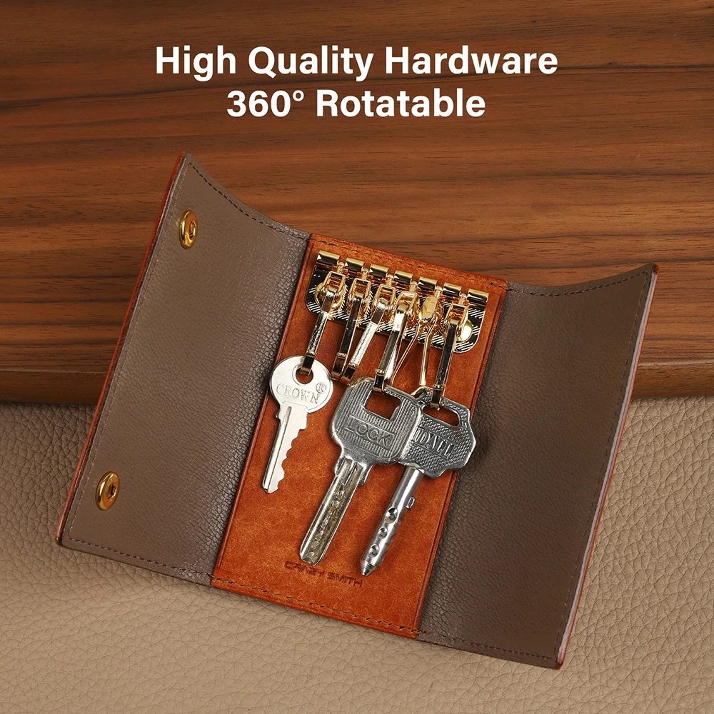 CRAZYSMITH 100% Handmade Genuine Leather Keychain Double Button Key Bag Housekeeper Case Premium Key Organizer Pouch for Stylish