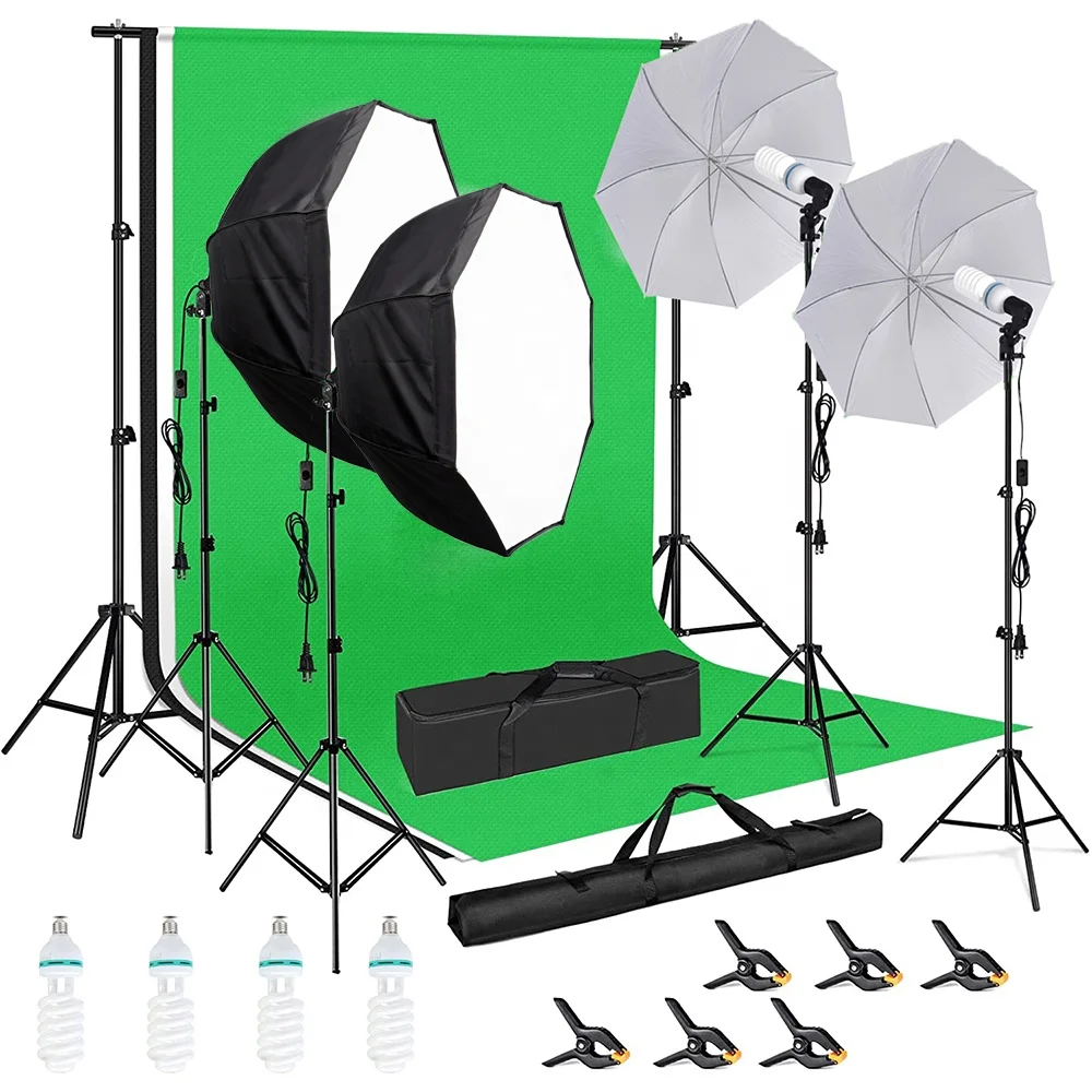 

Live Streaming Portrait Photo Studio Set Softbox Lighting Kit with Background Support System for Photography