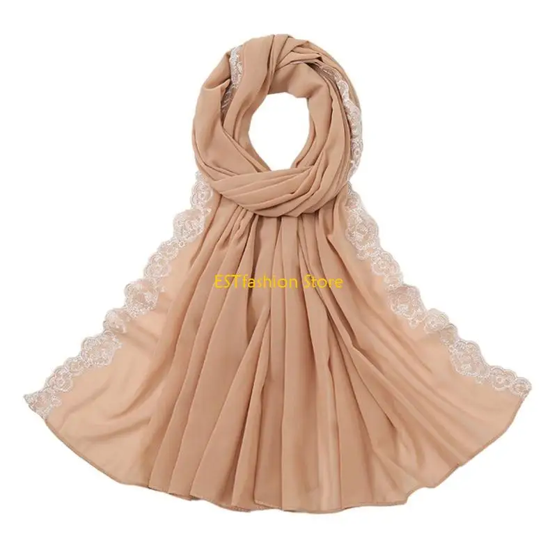 

Y5GC Lightweight Hijab Shawl with Lace Trim Headscarf for Woman Outdoor Sunproof