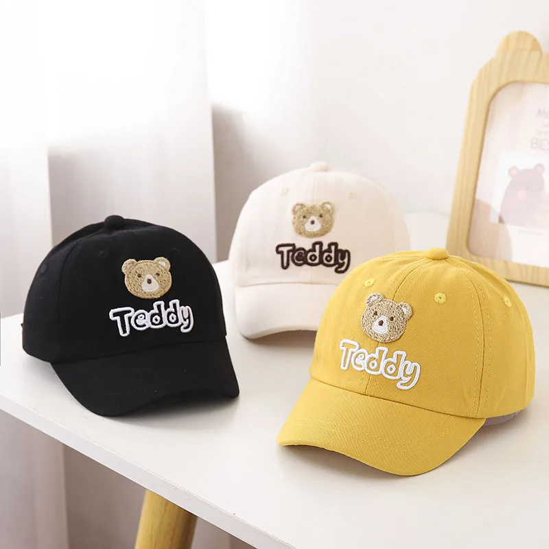 Boné de beisebol de urso bordado para crianças, chapéu sol sólido para meninos e meninas, chapéu snapback de malha para crianças, primavera e verão,