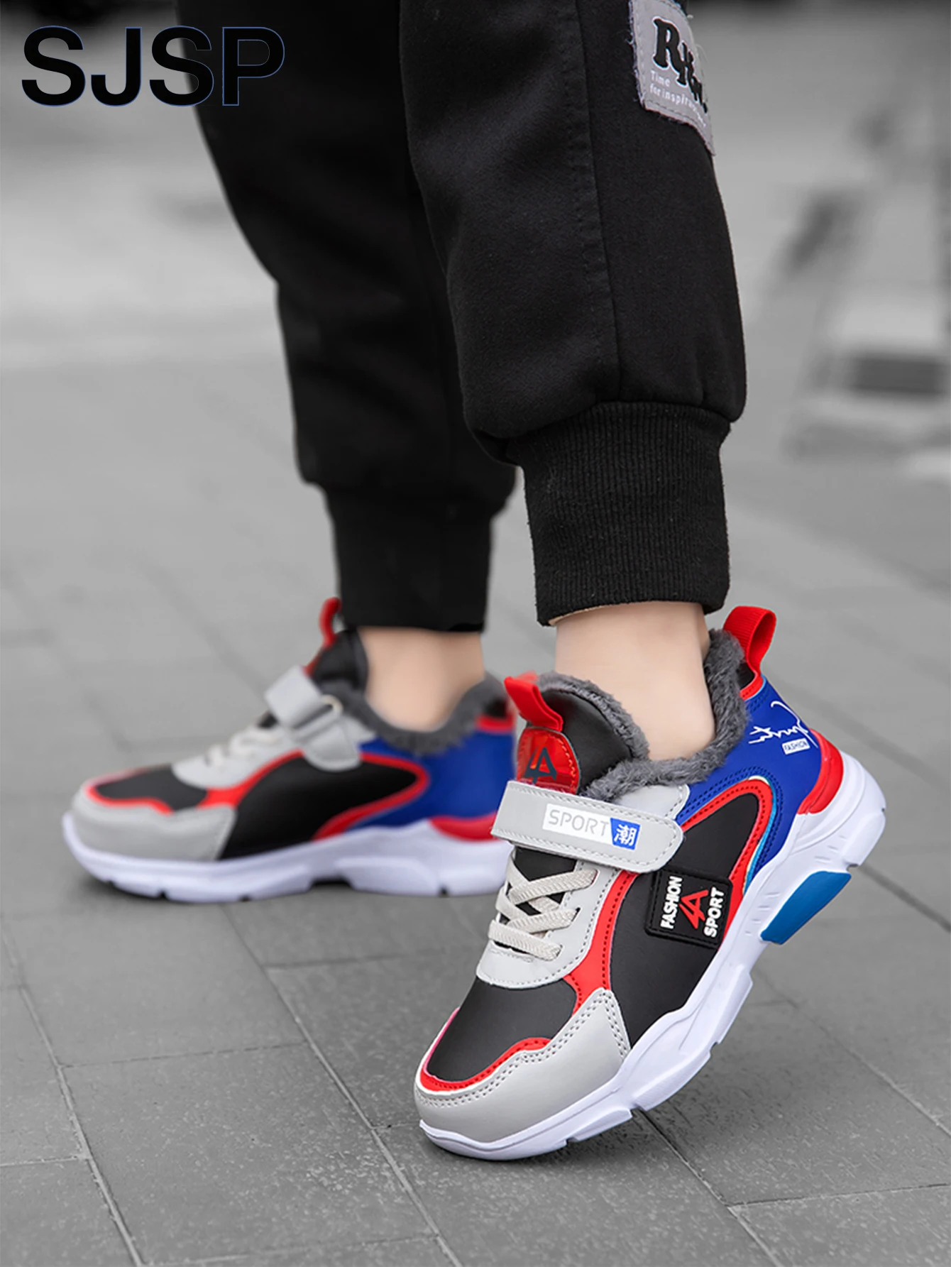 أحذية أطفال للخريف والشتاء، أحذية رياضية للأولاد، مغطاة بالجلد، مبطنة بالمخمل، قابلة للتنفس، غير قابلة للانزلاق، أحذية رياضية متعددة الاستخدامات للأطفال في منتصف العمر وكبار السن وطلاب المدارس الابتدائية