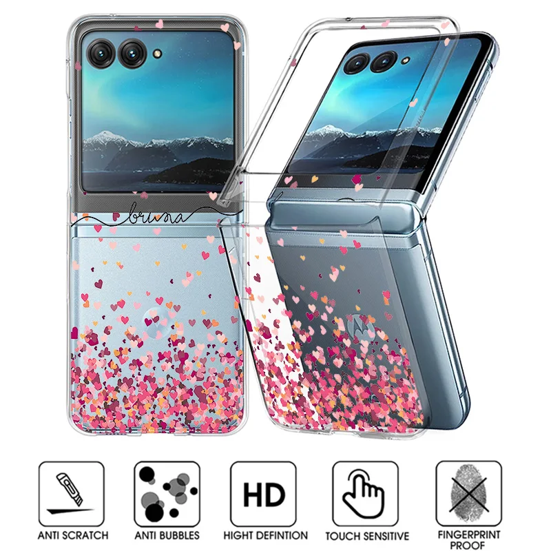 Romantic Little Hearts Transparent Folding Phone Case For Motorola Razr40 Razr50 Razr 40 50 Ultra Clear Shockproof Hard PC Cover