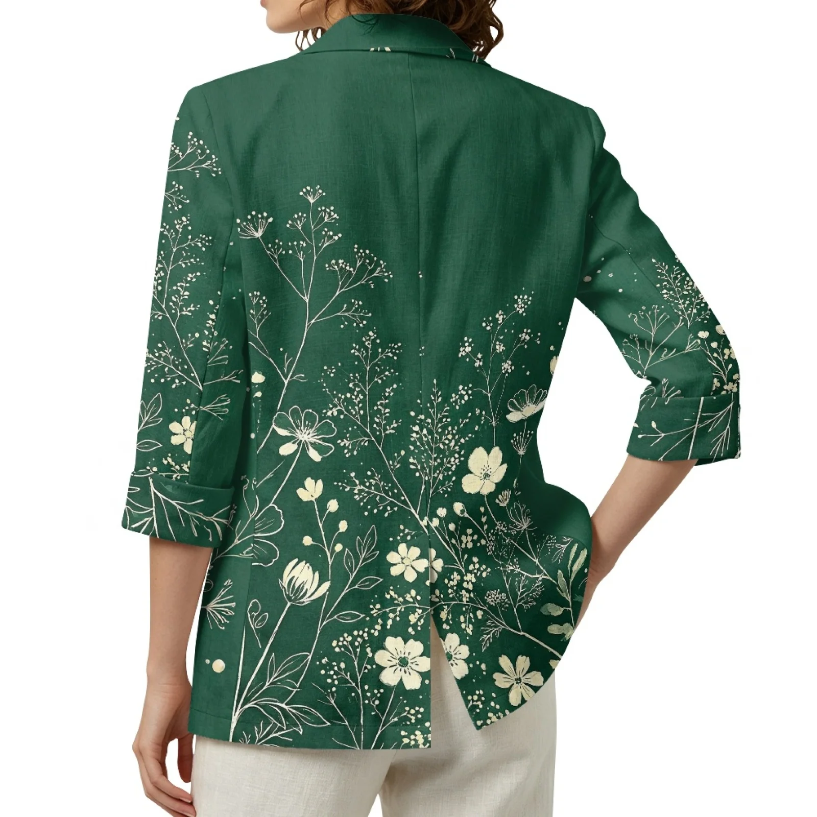 PENSTROLL Green Floral Print Casual Light Cover Up for Vacation Linen Like Beach Cover Ups S-3XL view 2
