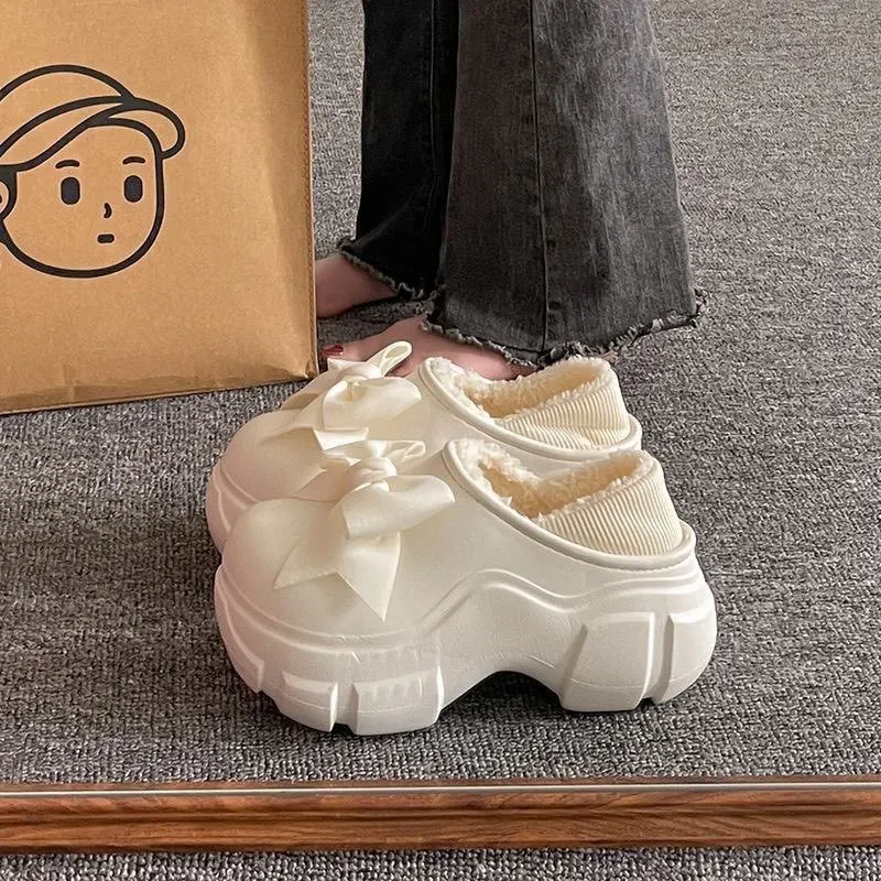 

Cotton slippers women's winter bag with 2025 new indoor home cute and warm furry butterfly knot with plush cotton shoes