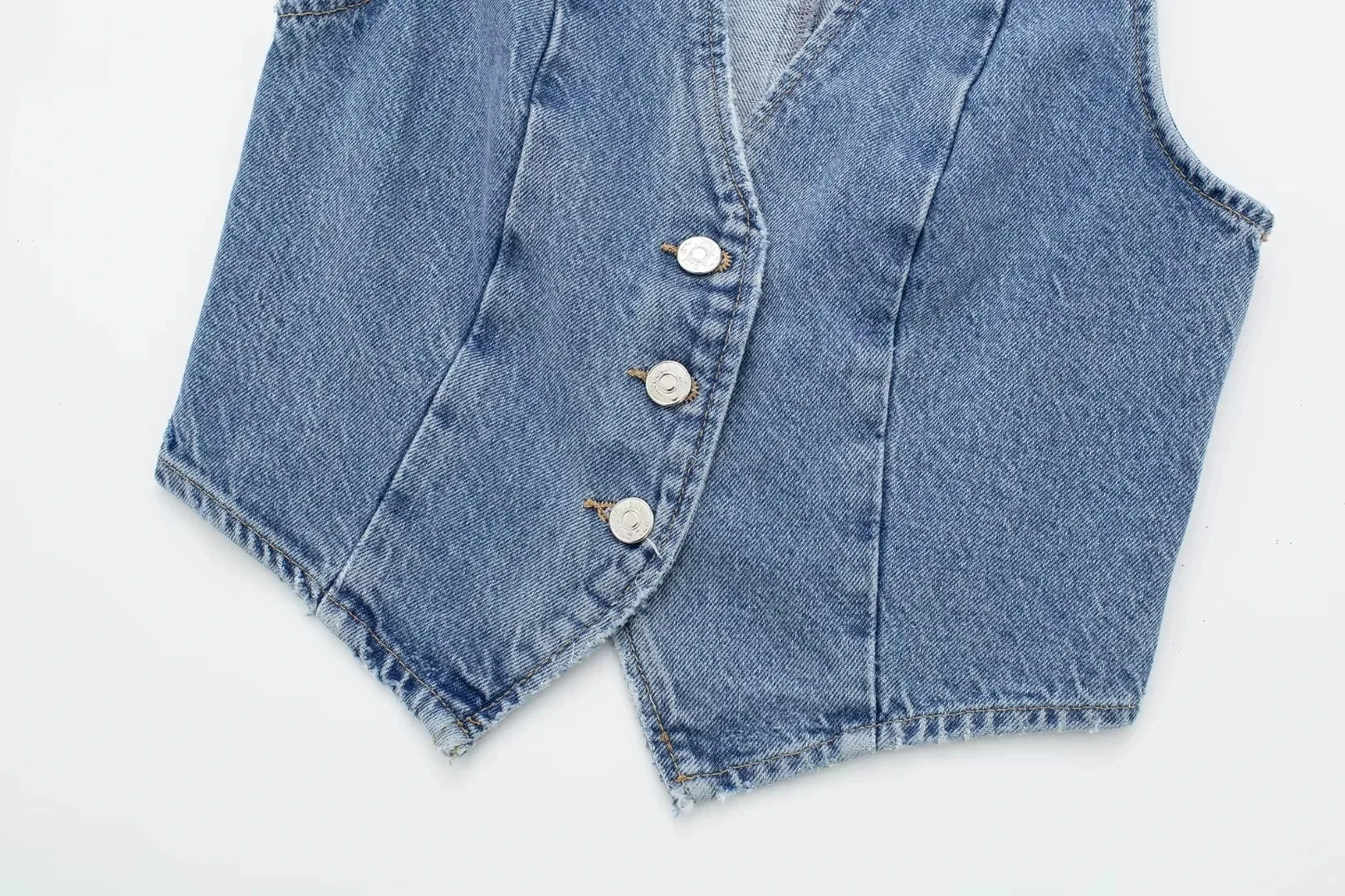 

JNLEAOG Winter New Women's Casual ort Denim Vest Street Sle V-ne Single Button Closure Regular Length Faion