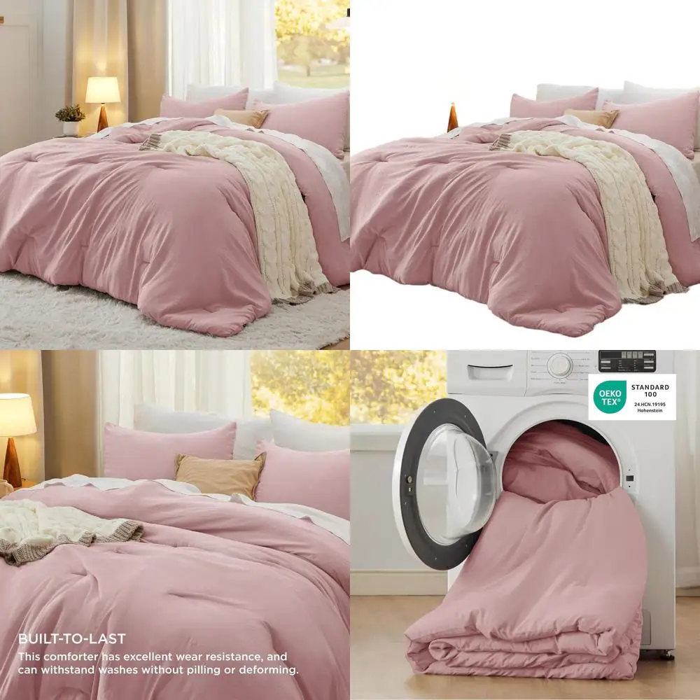 

Розовый комплект предварительно вымытых одеял для всех сезонов, альтернатива из 3 предметов на мягкий пух, 1 одеяло Queen (104x96) + 2 наволочки (20x36)