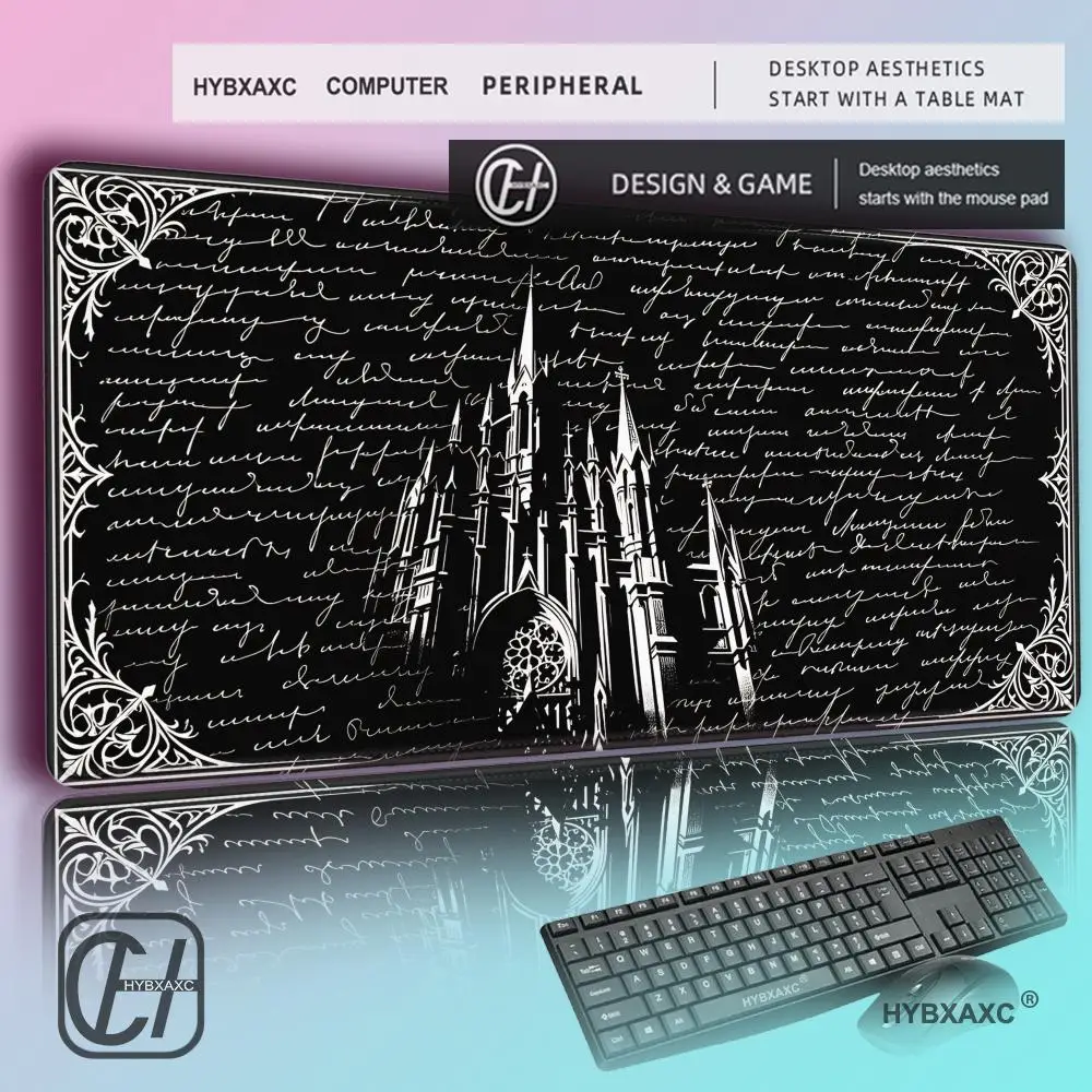 

HYBXAXC Gothic Castle MousePad, Dark Academia DeskMat with Moon Script Design, Elegant Black Decor for Goth Dark Souls Lovers