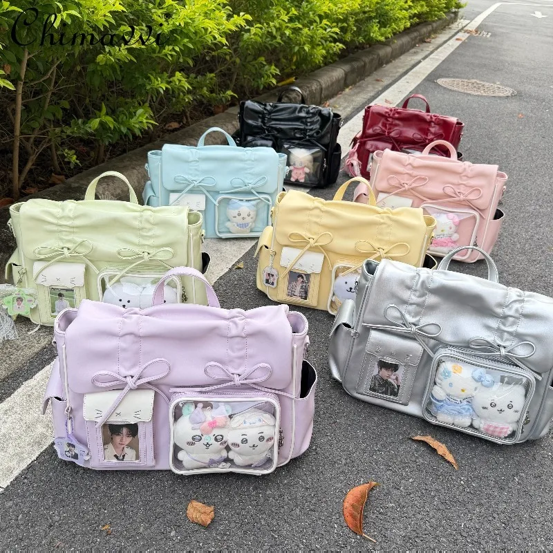 

Japanese Style Anime Kawaii Girl Double Shoulder Crossbody Bag 2026 New Fashion Cute Bow Student Versatile Y2k Handbag