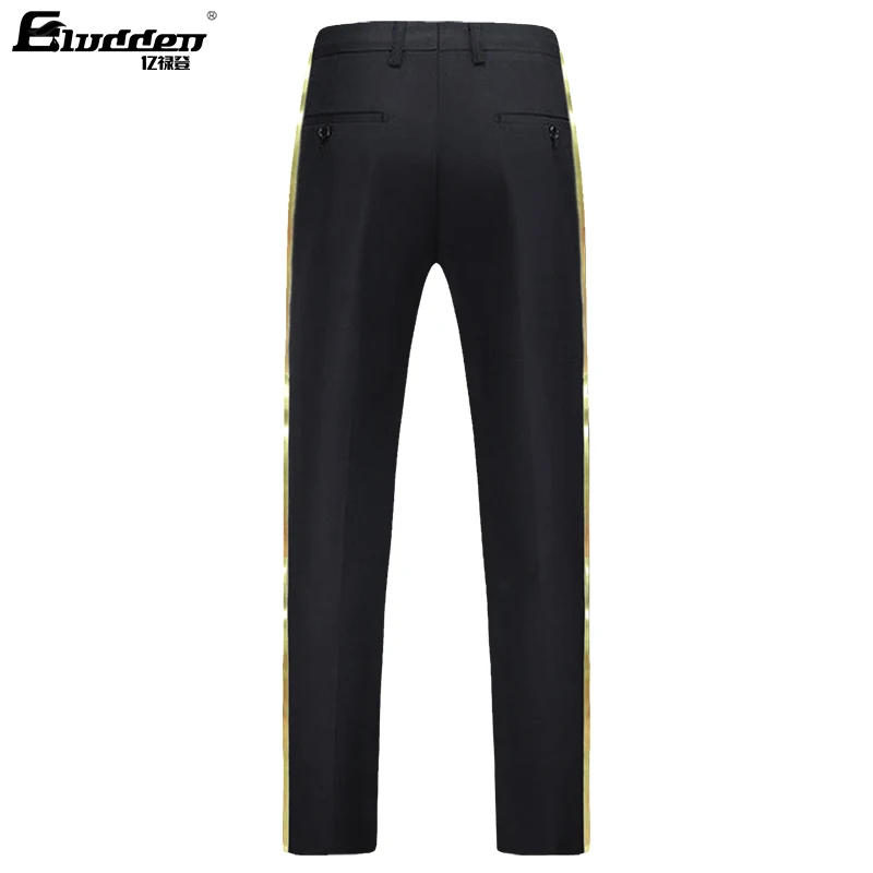 Men\'s black suit pants Gold leather trim Casual Male Formal Business Office Pants Elastic Straight Formal Trousers Plus big size