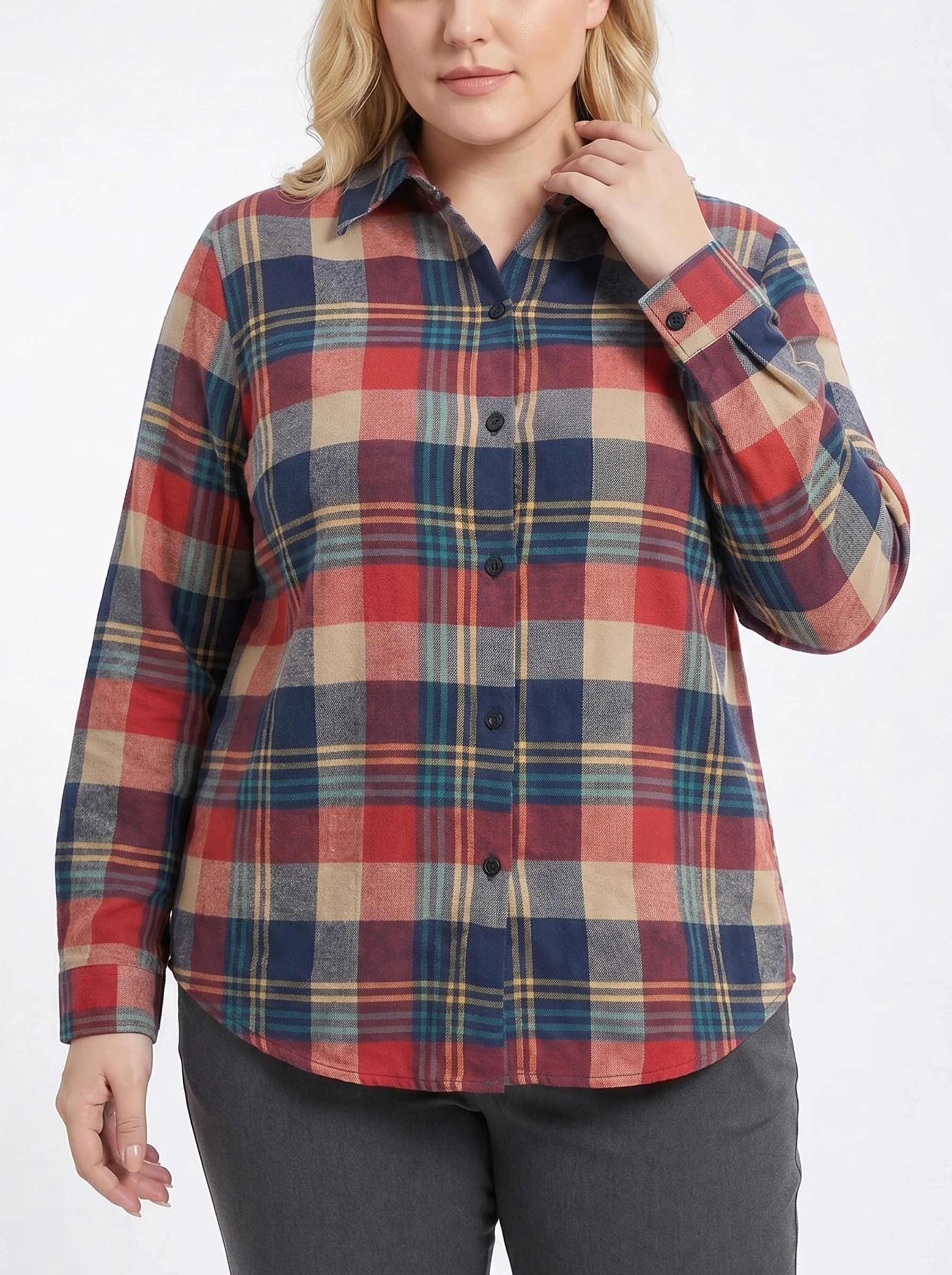 

Rosa fera Plus Size Women's Plaid Shirt Long Sleeve Button Up Collared Loose Fit Office Blouse