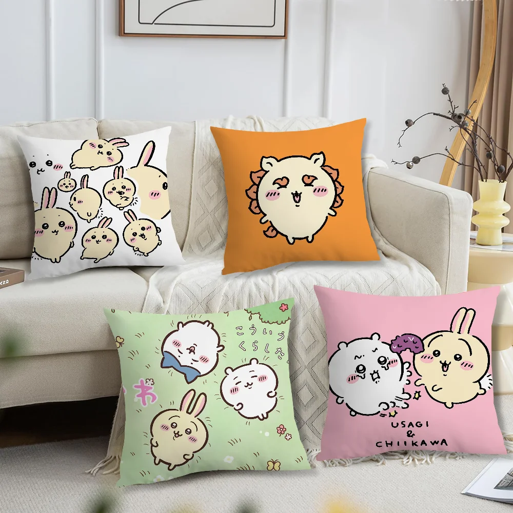 Cartoon Amine C-Chiikawas Cute Pillow Case Square Cushion Room Bedroom Headboard Sofa Living Backrest Car Accessories Nap Time