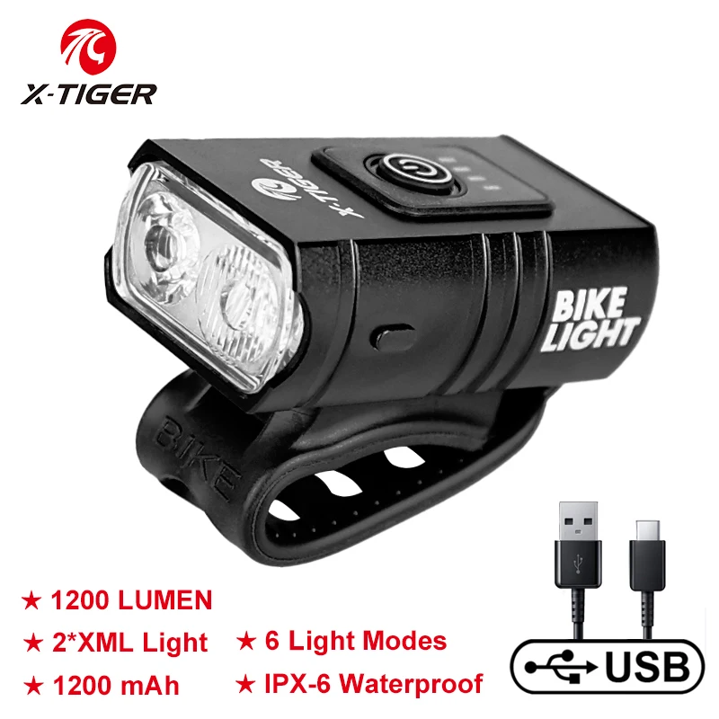 X-TIGER Bicycle Light 1200LM Front Lamp USB Rechargeable LED Mobile Power Supply Waterproof Mountain Bike Headlight Bicycle Acce