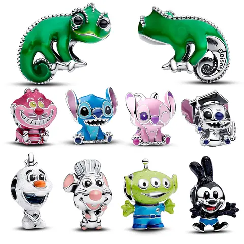 New in Charms 925 Silver Disney Pascal Chameleon & Cheshire Cat Charm Bead Fit 3mm Original Bracelet Women DIY Fine Jewelry Gift
