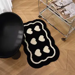 Bathroom Modern Rugs Non-Slip Black with White Mats Funny Heart Design Washable Bath Rugs Microfiber 욕실 소품 세트  גומי למקלחת רצפה