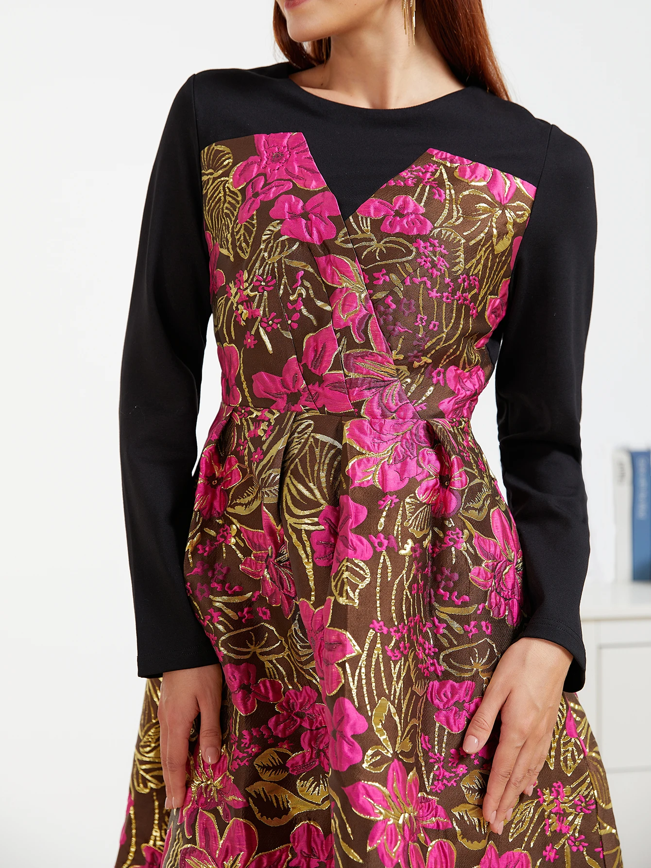 DEVCHATA Quality Vintage Women Jacquard Dress New Elegant Evening Dresses Spliced ​​Spring Autumn Floral Ball Long Gown