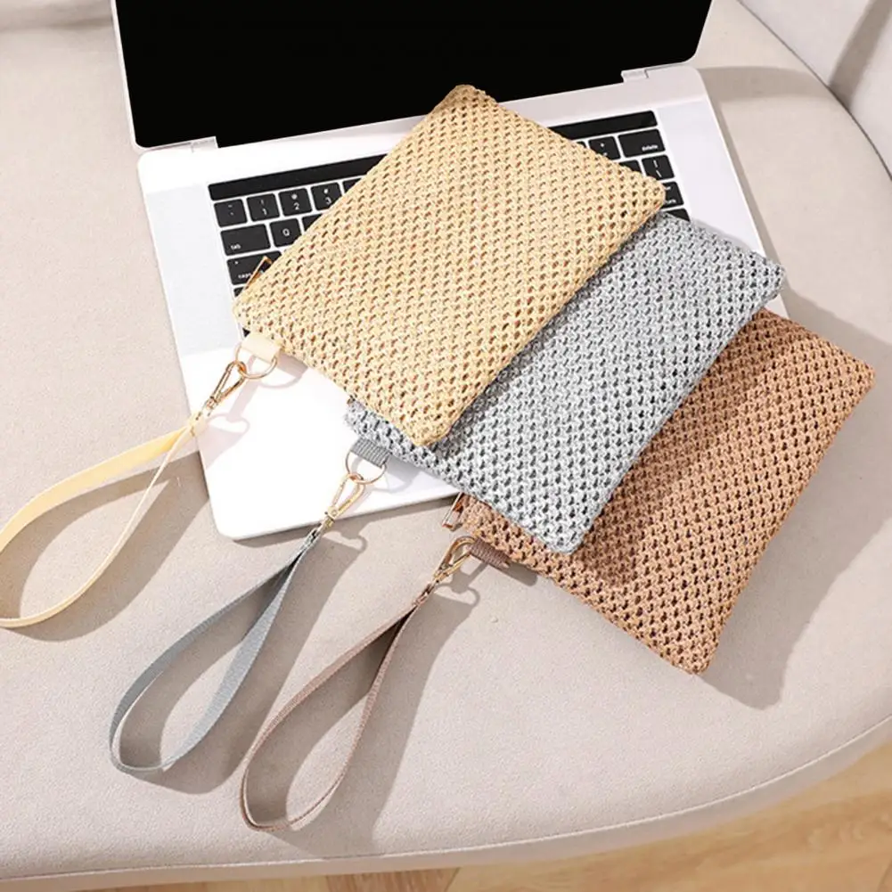 

Fabrics Clutch Bag Stylish Straw Woven Clutch Bag with Wrist Straps Fashion Women Handbag Coin Purses Lightweight for Summer