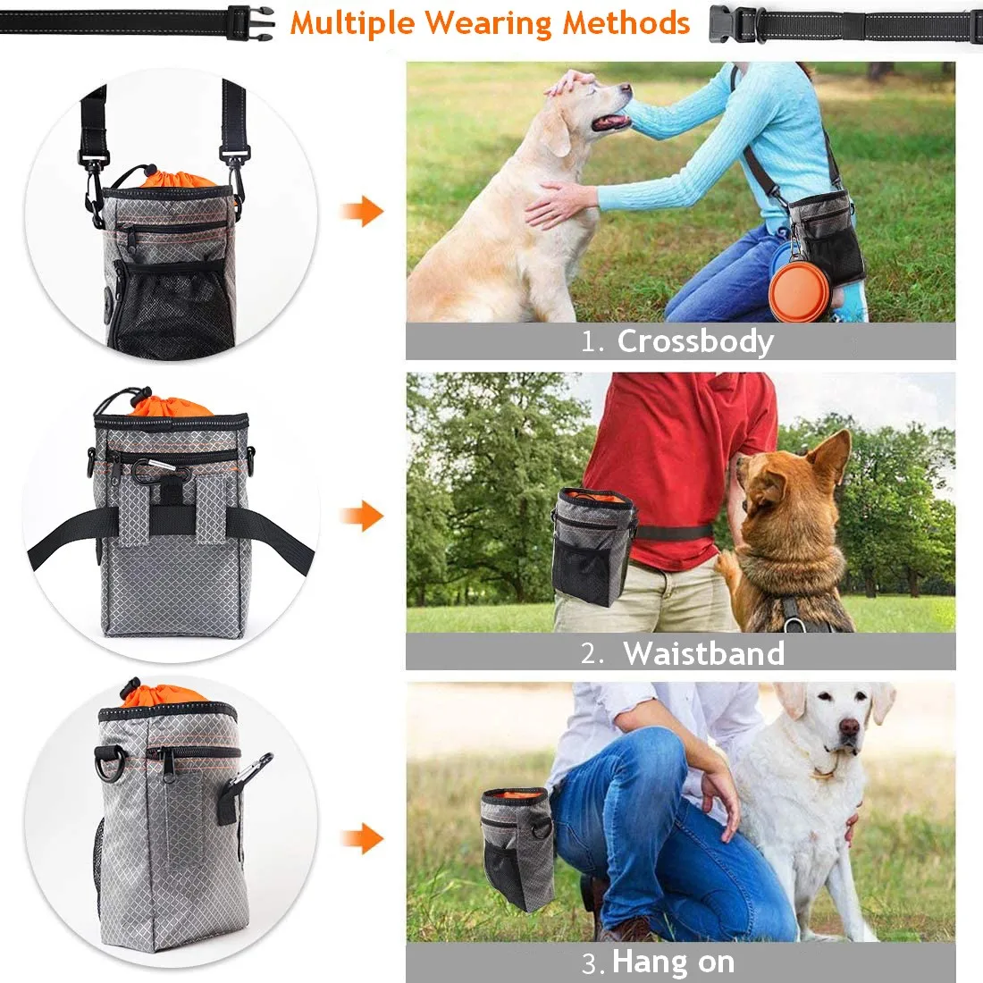 Portable Pet Treat Bag Food Holder Adjustable Waist Belt Garbage Bag Folding Bowl Kit Multi-function Outdoor Dog Training Pouch